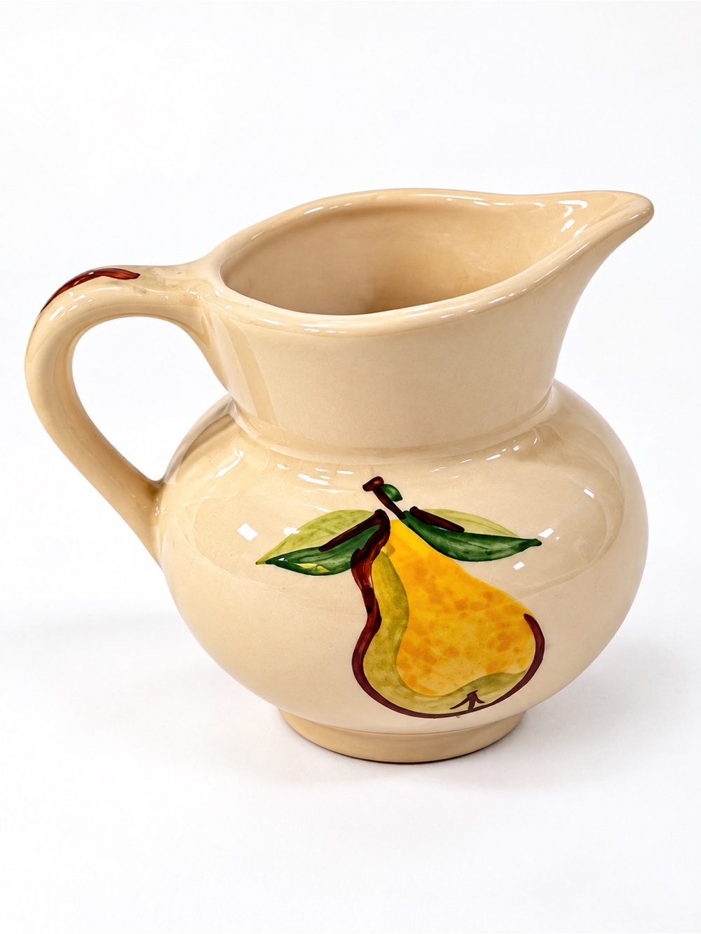 Vintage Hand Painted Pear Pottery Pitcher Creamer Unmarked Cottage Farmhouse